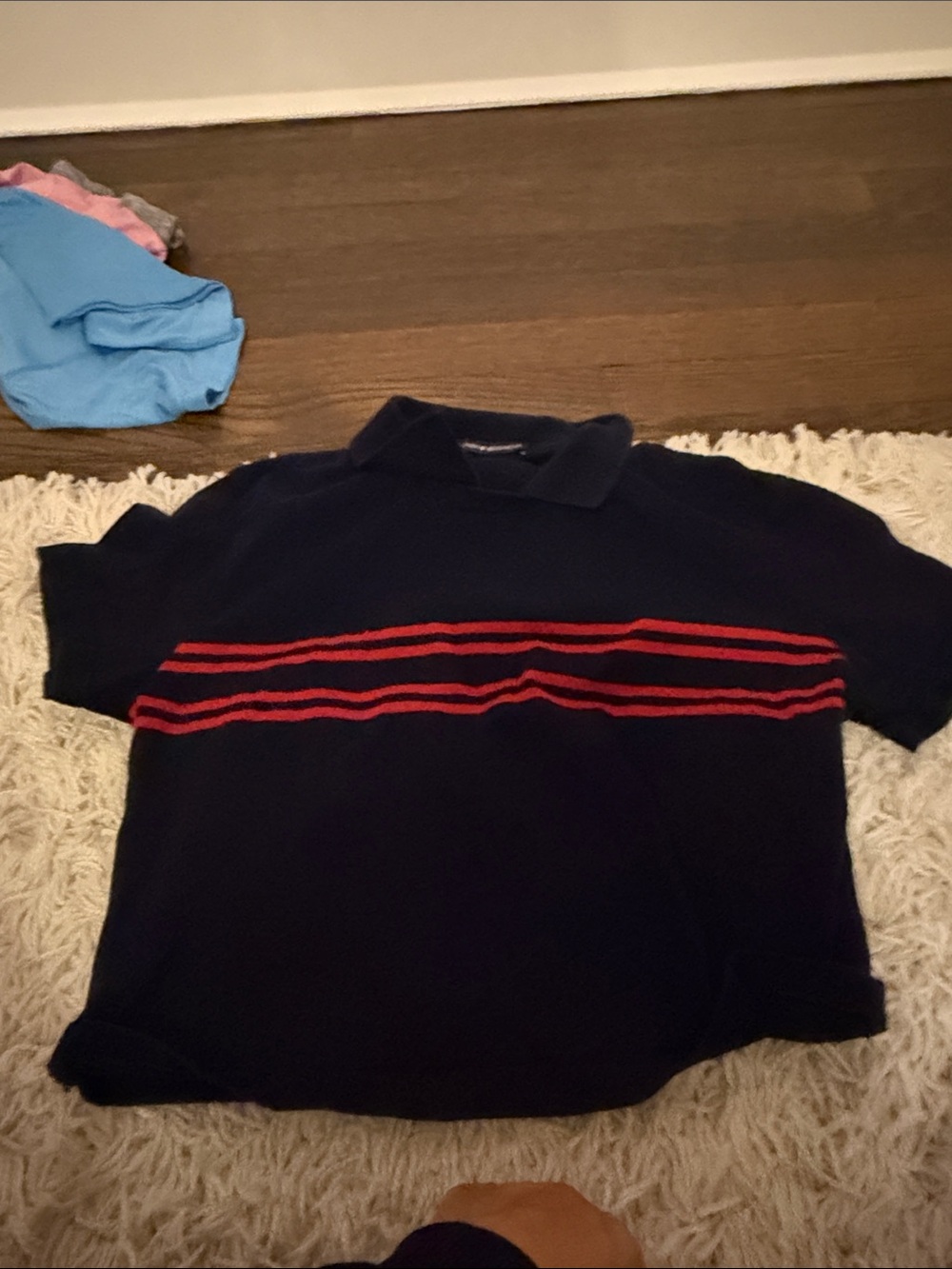 BRANDY MELVILLE Navy Polo Shirt with Red Stripe